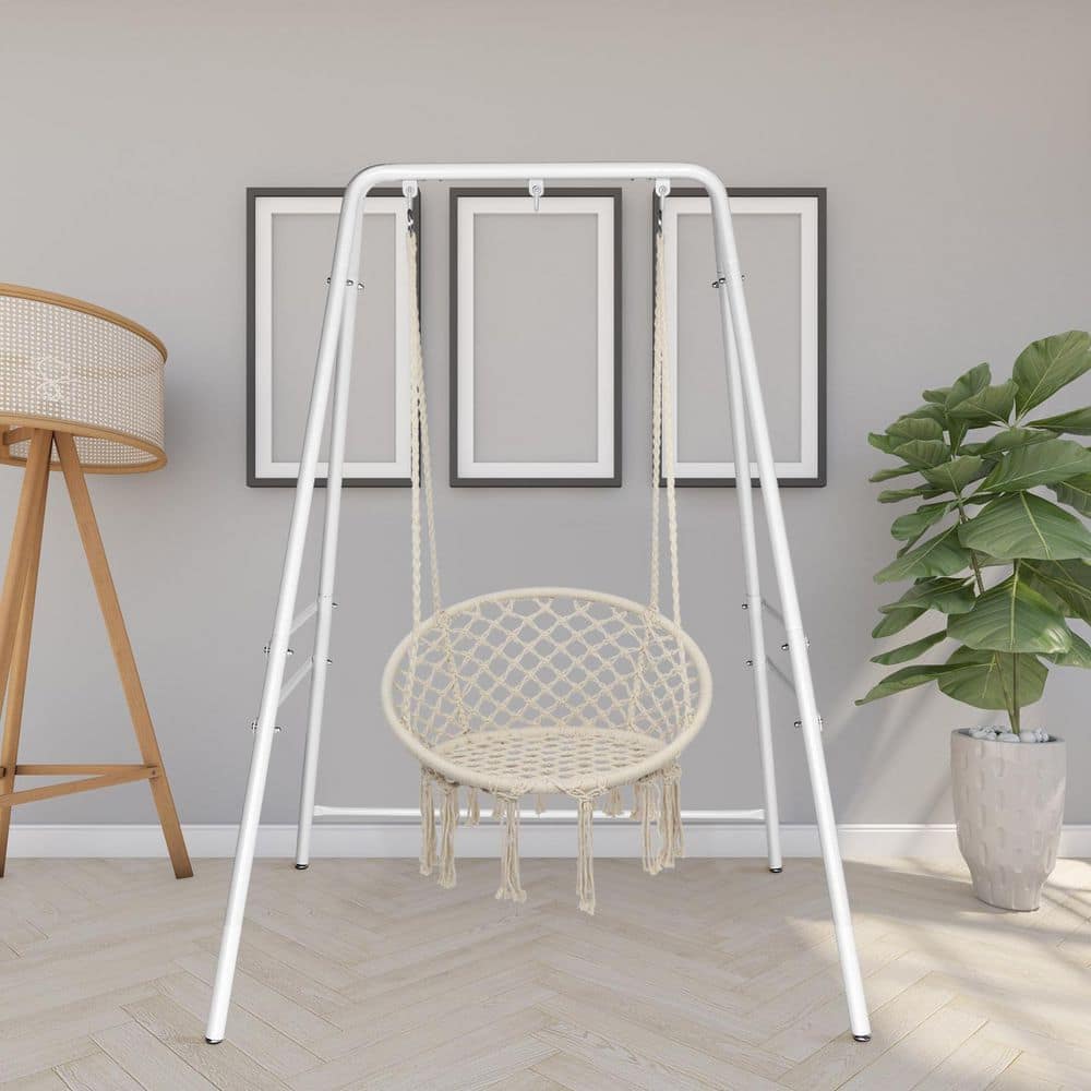 White Powder-Coated Heavy Duty Metal Hammock Chair Stand