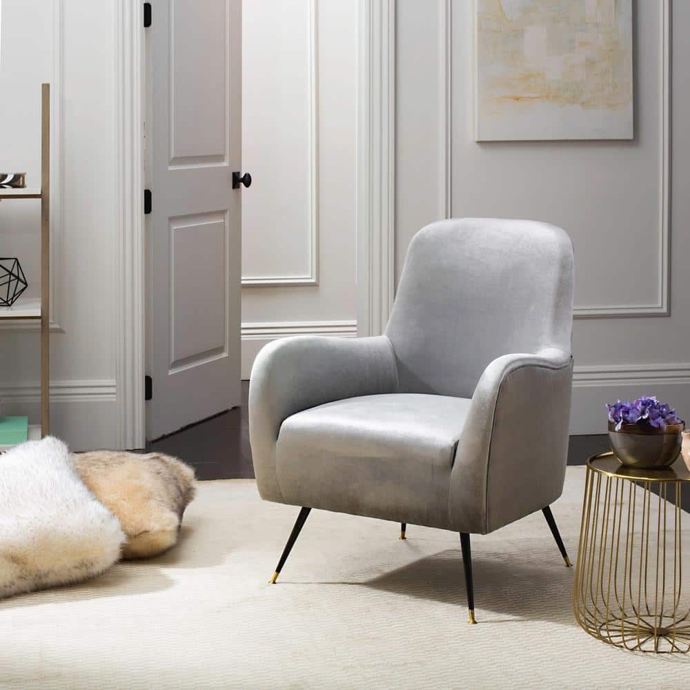 Elegant Transitional Beige Velvet Accent Chair with Gold Cap Legs