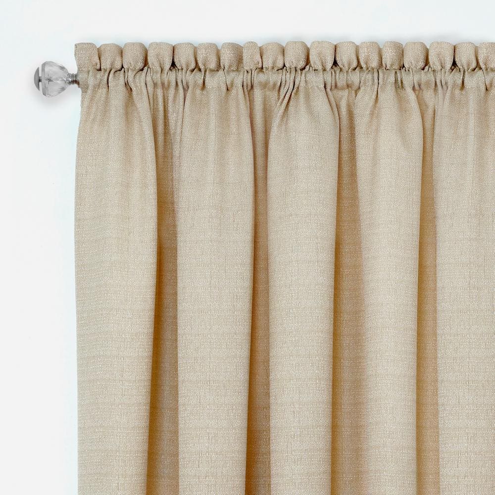 Tan and White Polyester Light-Filtering Tier Curtains with Rod Pocket