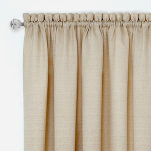 Darcy Tan/White Polyester Light Filtering Rod Pocket Tier and Valance Curtain Set 58 in. W x 24 in. L