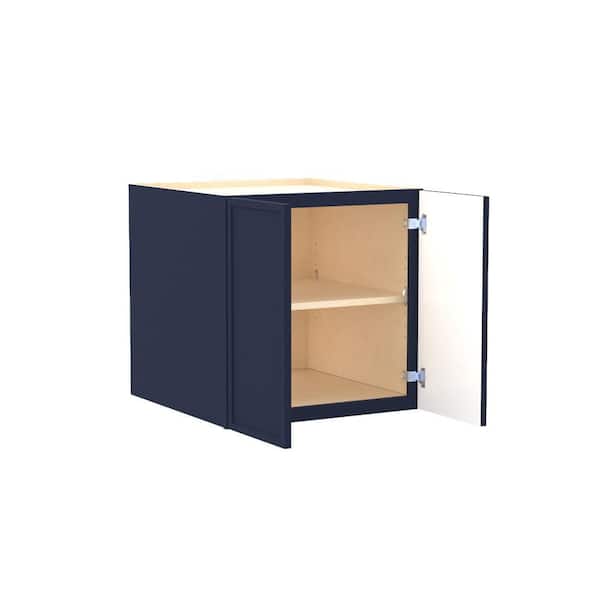 Home Decorators Collection Franklin 27 in. W x 24 in. D x 24 in. H Assembled Plywood Wall Bridge Kitchen Cabinet in Vessel Blue with Soft Close