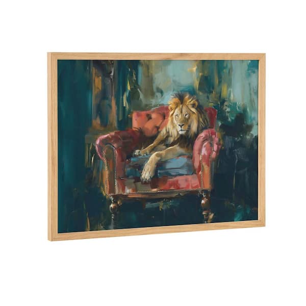Kate and Laurel Gallery Lion Portrait in Rich Jewel Tones by The Creative Bunch Studio Natural Framed Art Print 16 in. x 12 in.