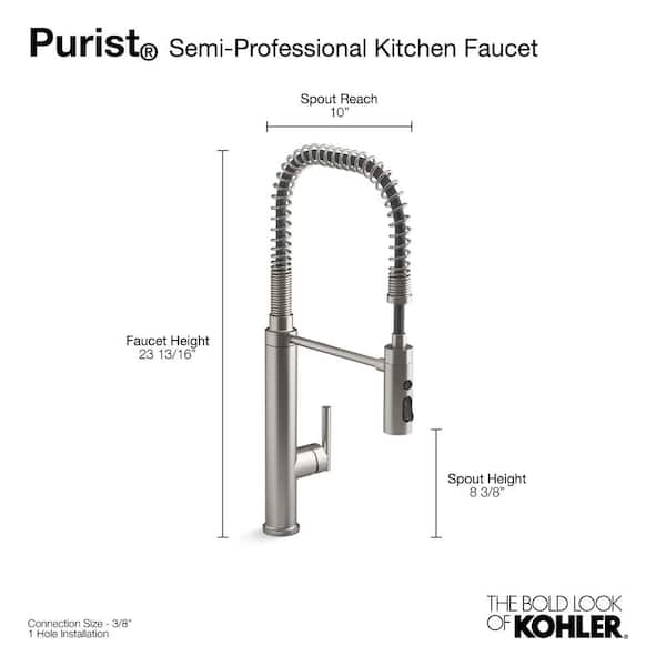 Purist single-hole kitchen sink faucet with 8-inch pull-out spout