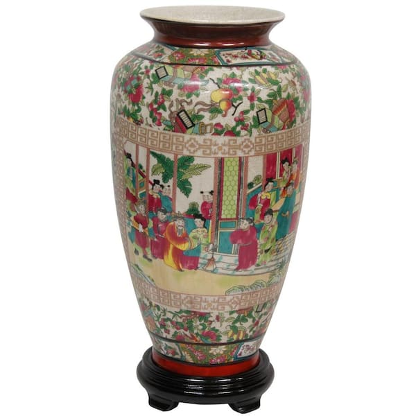 Oriental Furniture 14 in. Porcelain Decorative Vase in Red