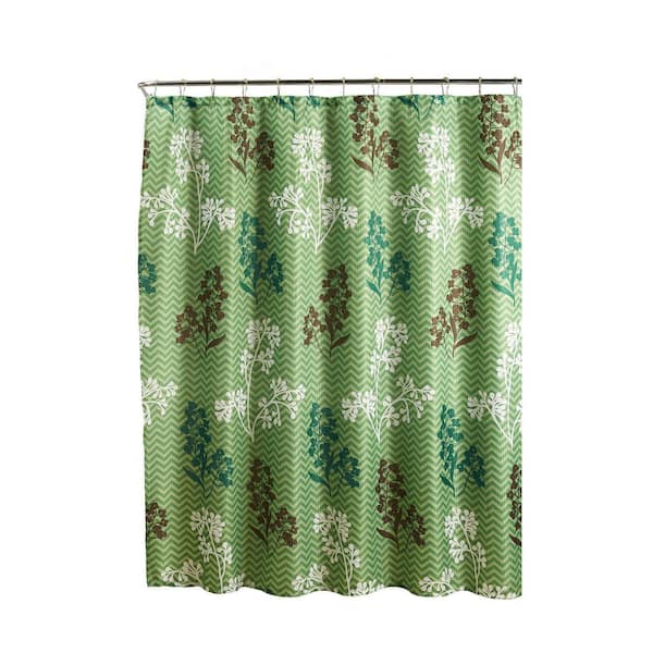 Creative Home Ideas Diamond Weave Textured 70 in. W x 72 in. L Shower Curtain with Metal Roller Rings in Whimsy Leaves Sage