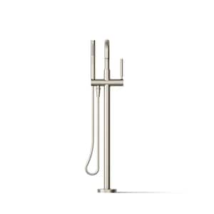 Purist Single-Handle Floor Mount Roman Tub Faucet with Handshower in Vibrant Brushed Nickel