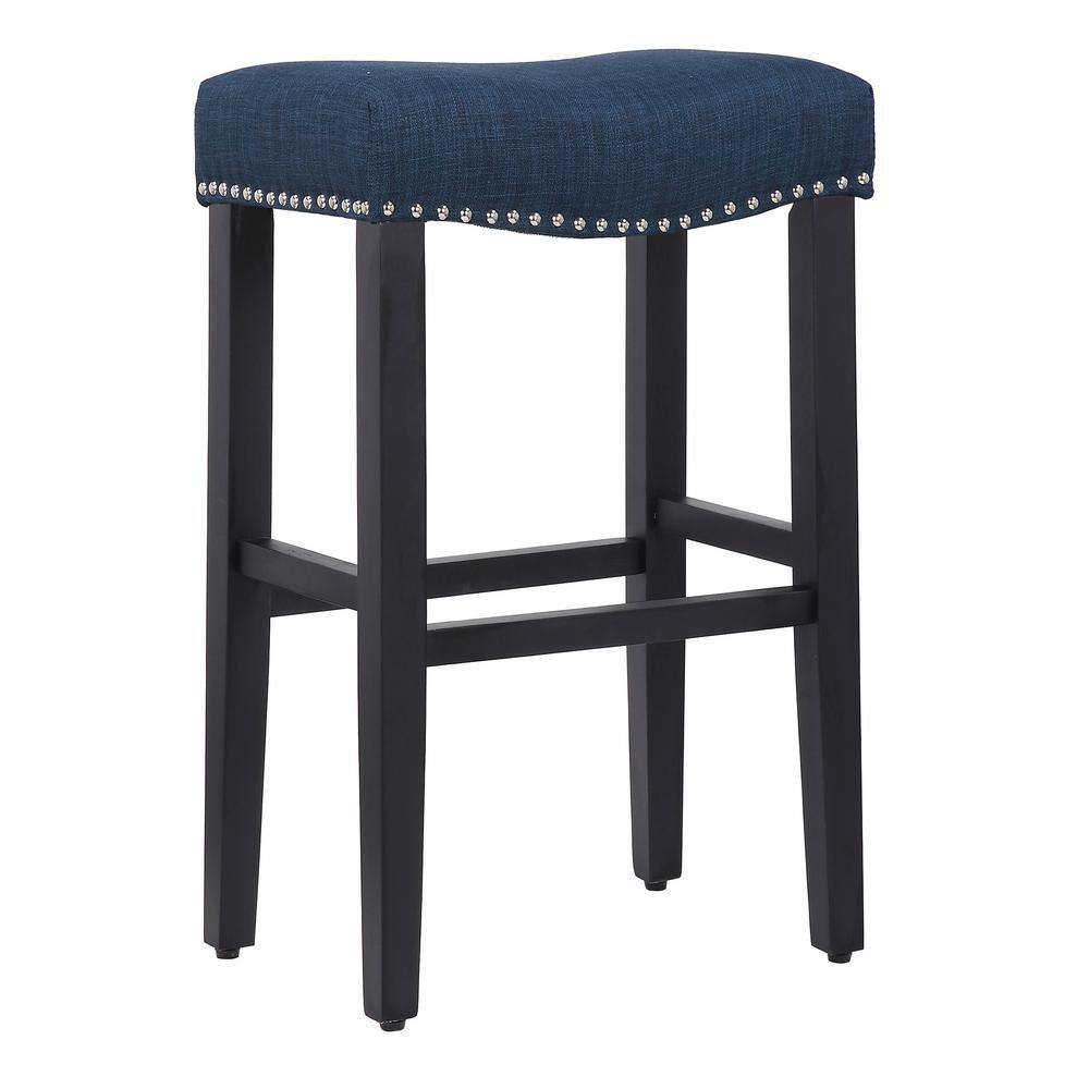 WESTIN OUTDOOR Jameson 29 in. Black Wood Bar Stool with Navy Blue Linen  Seat ID401-29-BK-NB - The Home Depot