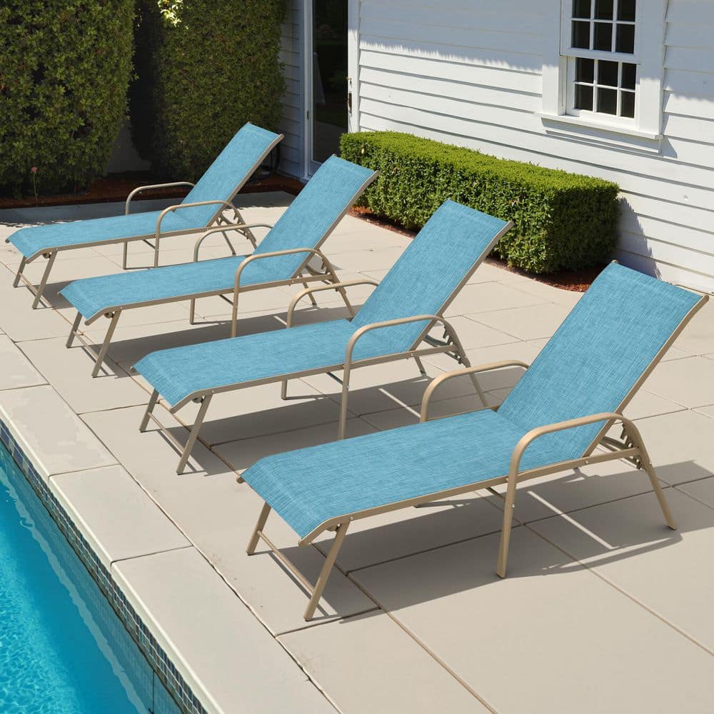 4-Piece Aluminum Outdoor Chaise Lounge Chair with 5-Position Adjustable Backrest Metal Poolside Recliner in Blue price history on PriceWatchPro