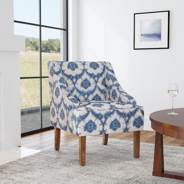 Homepop Classic Swoop Blue Ikat Print Fabric Upholstery Arm Chair