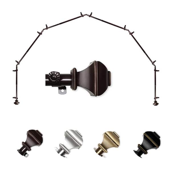 EMOH 13/16" Dia Adjustable 6-Sided Bay Window Curtain Rod 28 to 48" (each side) with Julianne Finials in Cocoa