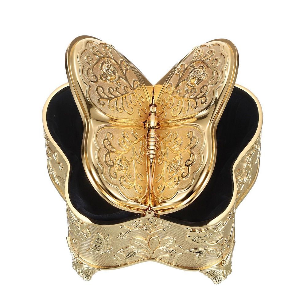 Vintage Butterfly Treasure Chest Jewelry Box Large Antique Wood