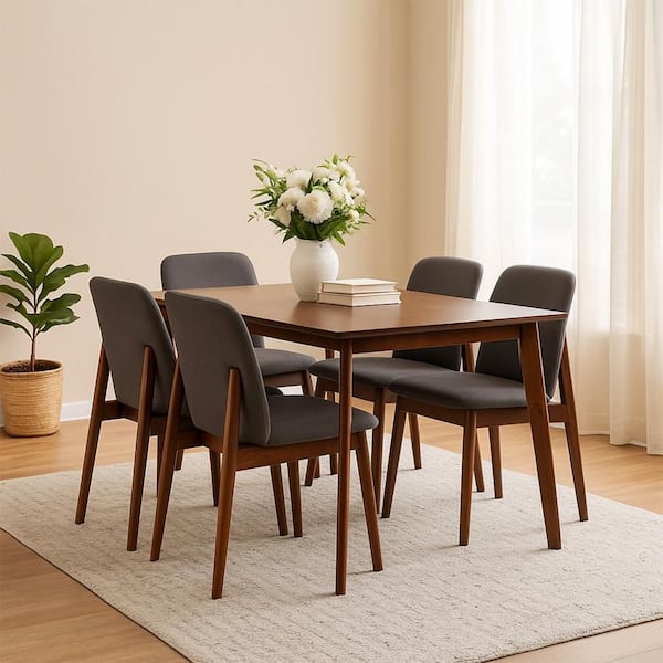 Bev Brown Wood Rectangle 29.5 in. 4 Legs Base Dining Table Seats 4