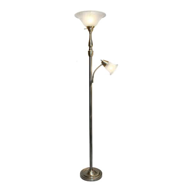 Antique Brass Floor Lamp, 2 Light Torchiere Floor Lamp