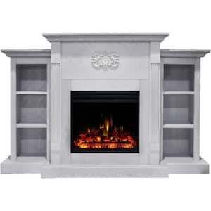 Sanoma 72 in. Electric Fireplace Heater in White with Mantel, Bookshelves, Enhanced Multi-Color Log Display and Remote
