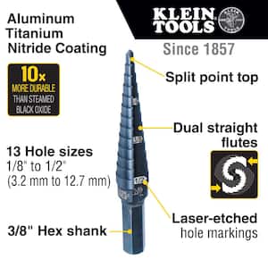 1/8 in. to 1/2 in. High Speed Steel Double-Fluted Step Drill Bit
