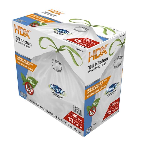 HDX HDX 13 Gal. FLEX White Drawstring Kitchen Trash Bags (55 Count)  HDX959537 - The Home Depot