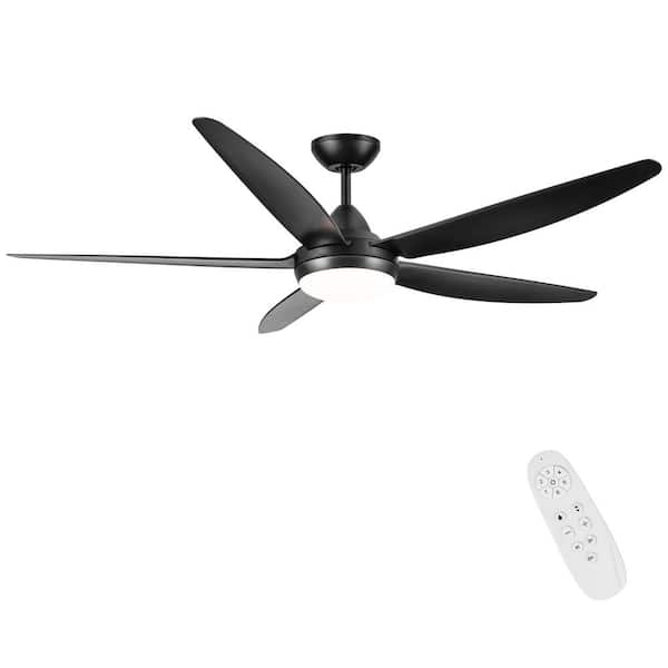 Lasaideal 56 in. Integrated LED Indoor Matte Black Ceiling Fan With Light Kit and Remote Control