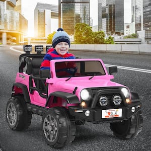 12.6 in. 12-Volt Kids Ride On Car 2 Seater Truck RC Electric Vehicles with Storage Room Pink