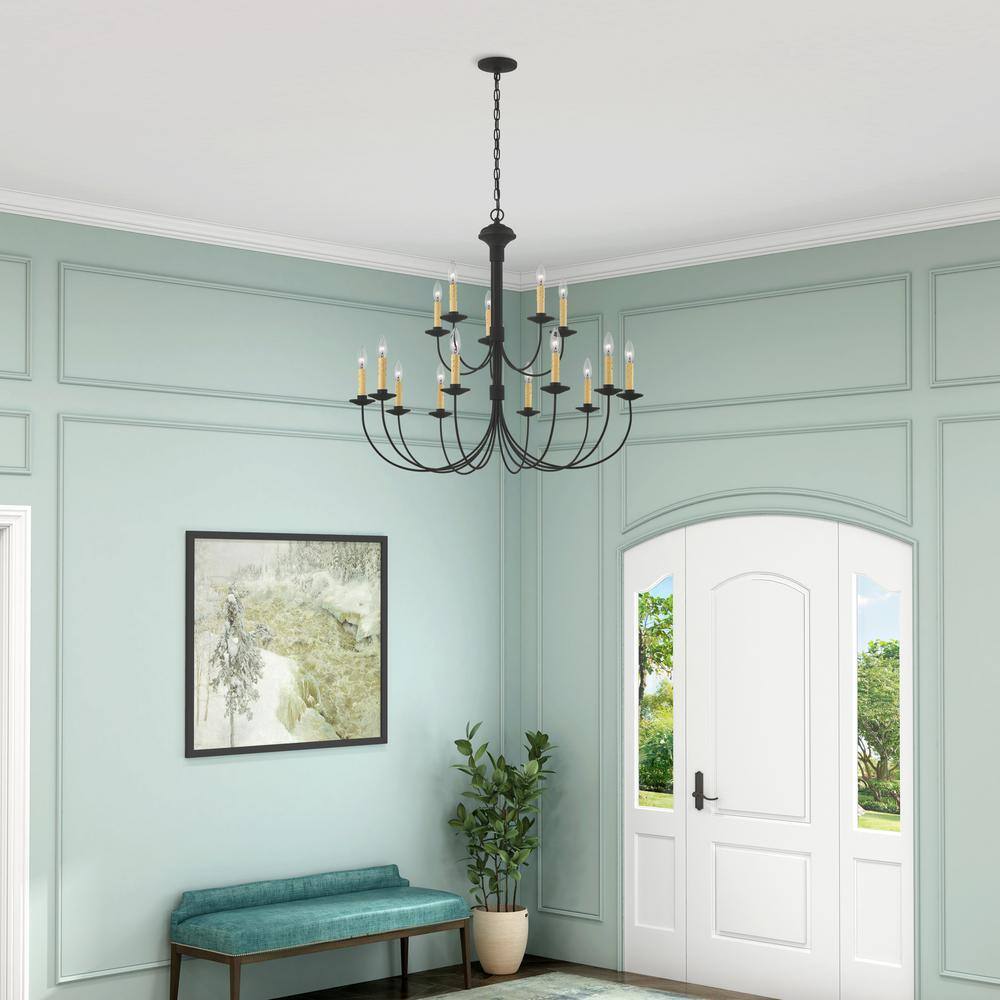 Sleek Black Steel 15-Light Candelabra Chandelier