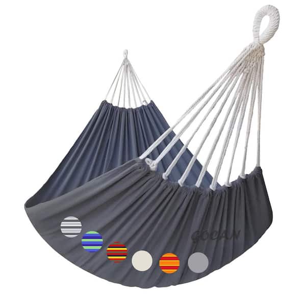 Misopily 10.5 ft. High Quality Cotton Yarn Extra Large Portable Hammock in Dark Gray For 2 Persons with Carry Bag and 2 Ropes