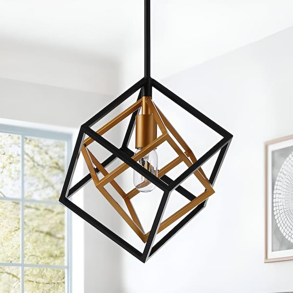 価格は安く Square Gold/Black 1-Light 60-Watt Kafka Cube Light Pendant 靴