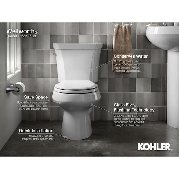 KOHLER Highline White Round Chair Height 2-piece WaterSense Soft Close  Toilet 12-in Rough-In 1.28-GPF in the Toilets department at