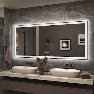 72 in. W x 32 in. H Rectangular Space Aluminum Framed Dual Lights Anti-Fog Wall Bathroom Vanity Mirror in Tempered Glass