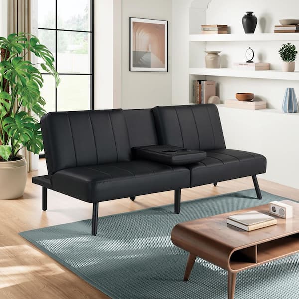 Lilac 65 in. Black Faux Leather Twin Size Sofa Bed