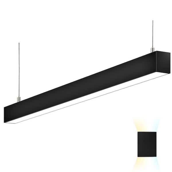 4 ft. 50-Watt 5750lm Integrated LED Black Linear Light 3000K-6500K Selectable 0-10V Dimmable Hanging Office Shop Light