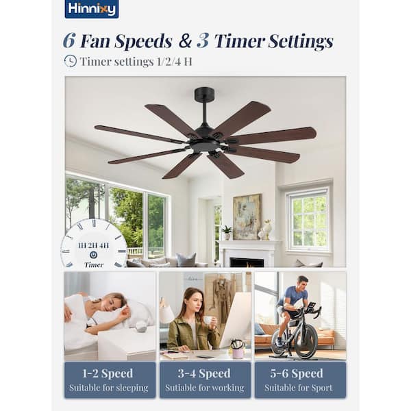 62 in. Smart Indoor/Covered Outdoor Black 6-Speed Ceiling Fan No Light with Remote and Dual Finish Blades Quiet DC Motor