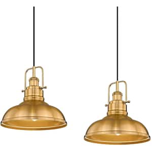 11 in. 1-Light Gold shaded Industrial Pendant Light with Metal Shade (2-Pack)