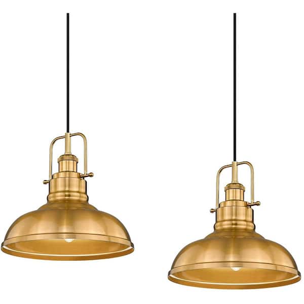 11 in. 1-Light Gold shaded Industrial Pendant Light with Metal Shade (2-Pack)