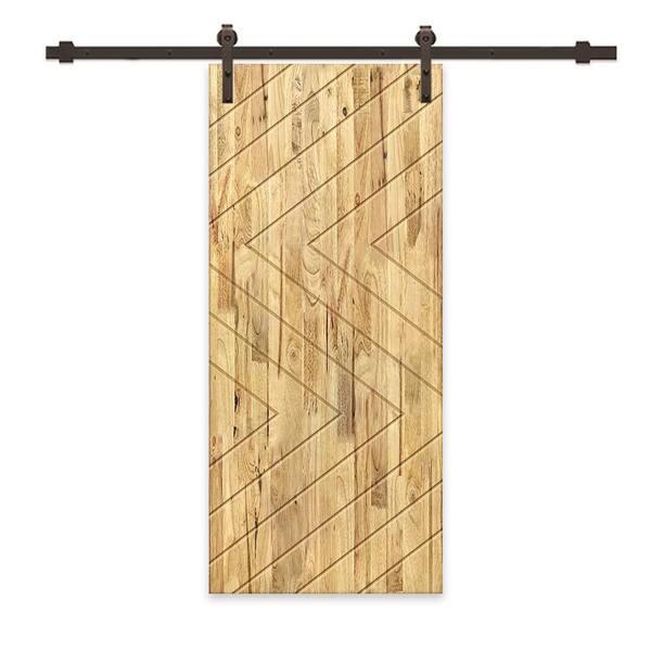 CALHOME 24 in. x 80 in. Weather Oak Stained Pine Wood Modern Interior Sliding Barn Door with Hardware Kit