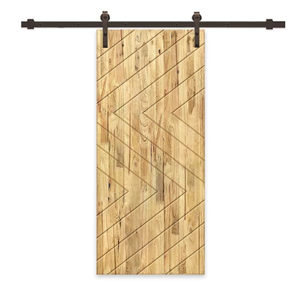 CALHOME 42 in. x 96 in. Weather Oak Stained Pine Wood Modern Interior Sliding Barn Door with Hardware Kit