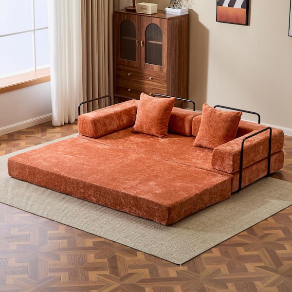 76.8 in. Chenille Compression Sectional Sofa in. Orange