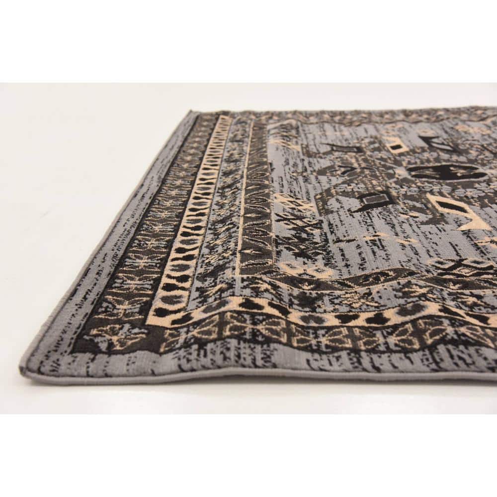 Contemporary Taftan Oasis 6' x 9' Gray Synthetic Area Rug