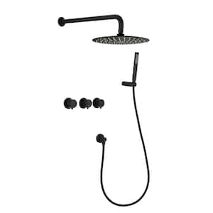 ACA 3-Handle 1-Spray Pressure Balance Shower Faucet head with hand faucet in Matte black (Valve Included)