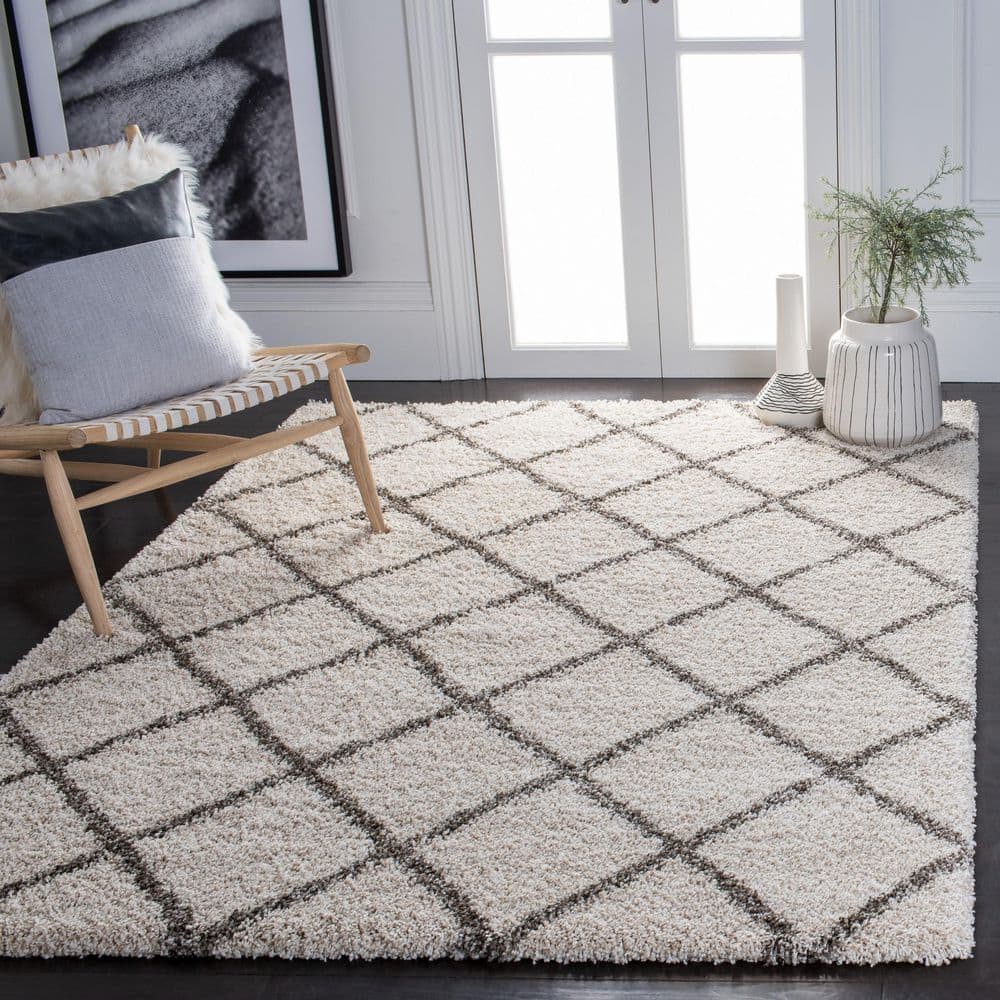 SAFAVIEH Hudson Shag 5 ft. x 8 ft. Ivory/Gray Diamond Area Rug