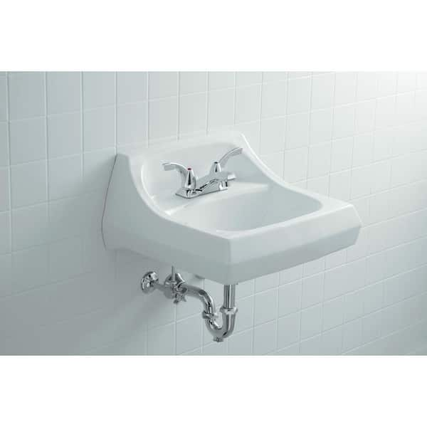 KOHLER Kingston Wall-Mount Vitreous China Bathroom Sink in White with Overflow Drain