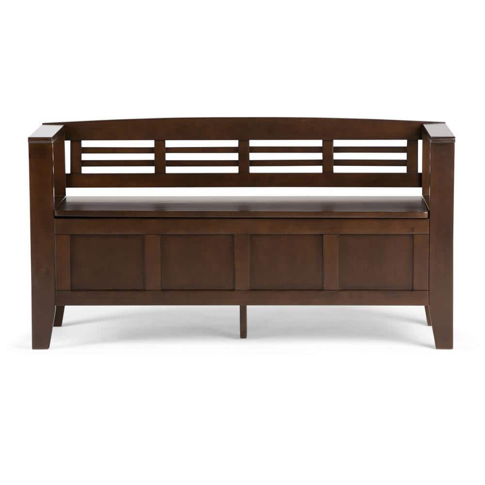 Adams Medium Brown Pinewood Storage Bench with Cut Out Back