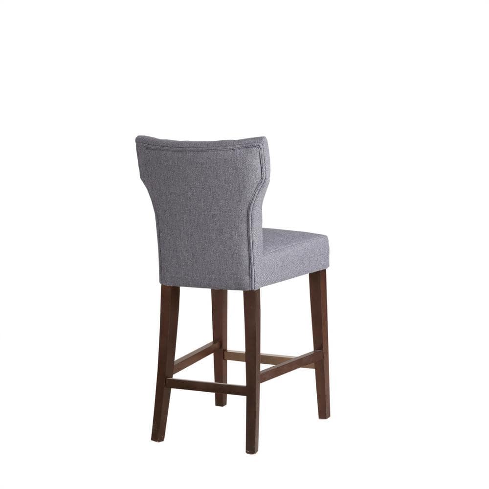 Gray Tufted Back Saddle Style Counter Stool with Wood Frame