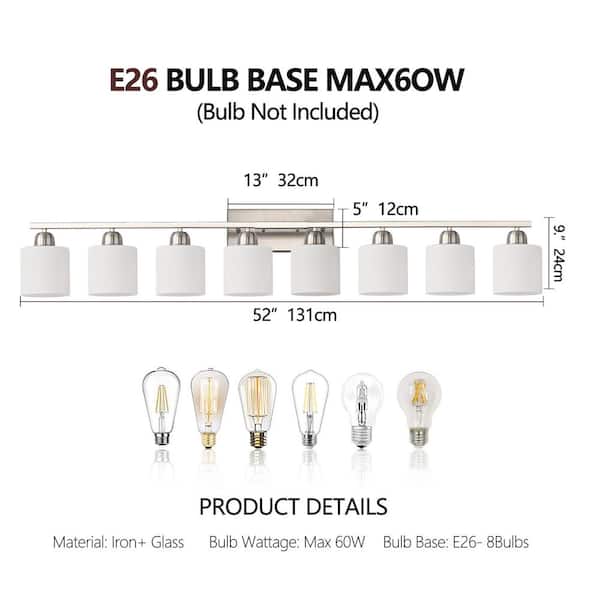 51.57 in. 8-Lights White LED Vanity Light Bar Modern Wall Sconce Lamp with Crystal Shade for Bathroom and Mirror