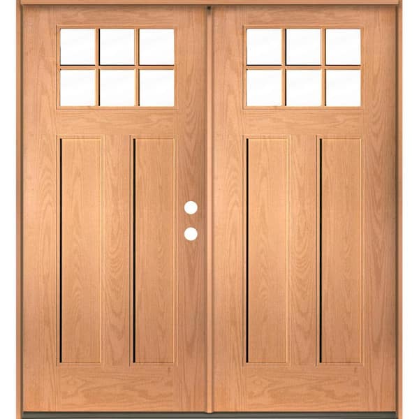 Krosswood Doors Craftsman 72 in. x 80 in. 6-Lite Left-Active/Inswing Clear Glass Teak Stain Double Fiberglass Prehung Front Door