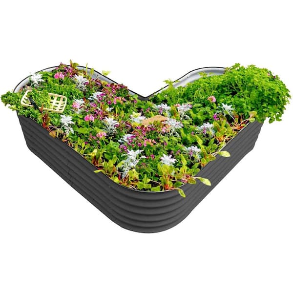 vego garden 17 in. Tall L-Shape Raised Garden Bed Metal Planter Box for Vegetables Flowers Ground Standard Size Modern Gray