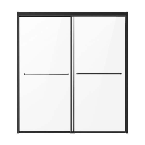 Bathtub Door, 50-60 in. W x 60 in. H, Semi-Frameless Double Sliding Tub Door in Black, with Clear Glass 2025 update