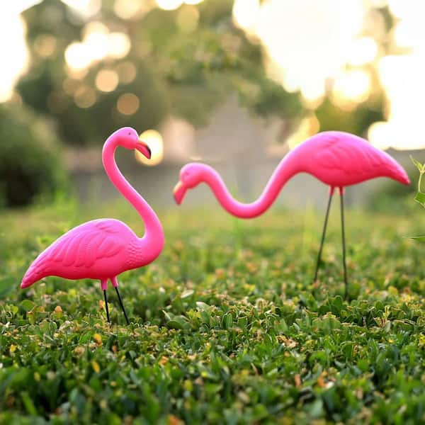 10-Pack Small Yard Flamingos Ornament Stakes