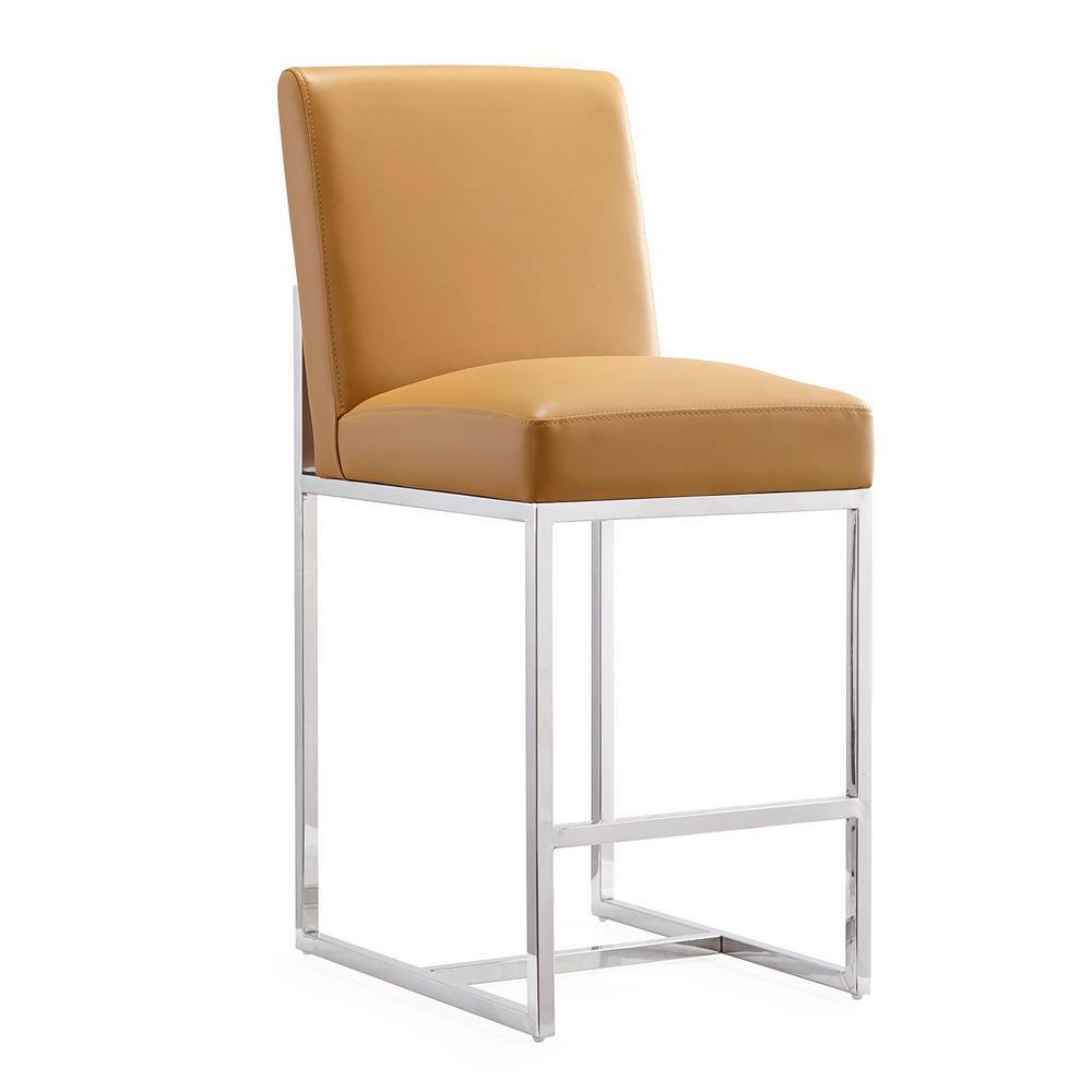 Camel Faux Leather & Polished Chrome Counter Stool, Set of 3