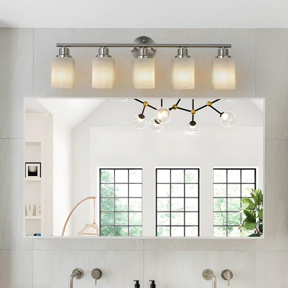 31 in Modern Brushed Nickel 5-Light Vanity Bathroom Mirror-Light with Frosted White Glass Shades for Bedroom price history on PriceWatchPro