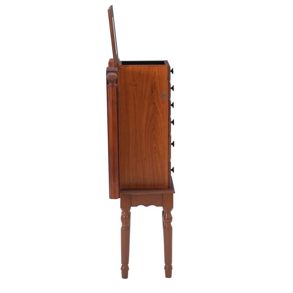 Side view of the cherry wood jewelry armoire