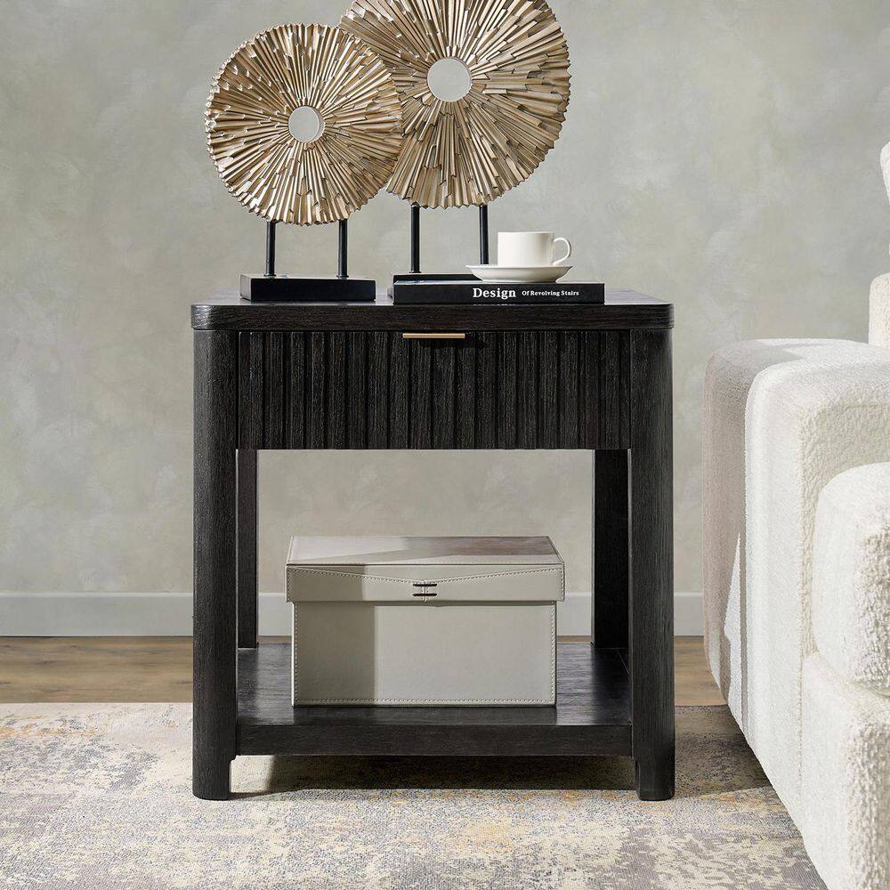 Yoshua 23.75 in. Black Rectangle Wood End Table with Fluted Surface - thumbnail 2